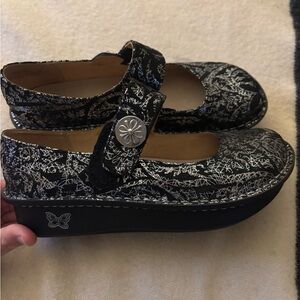 Alegria Black and Silver Mary Jane Shoes